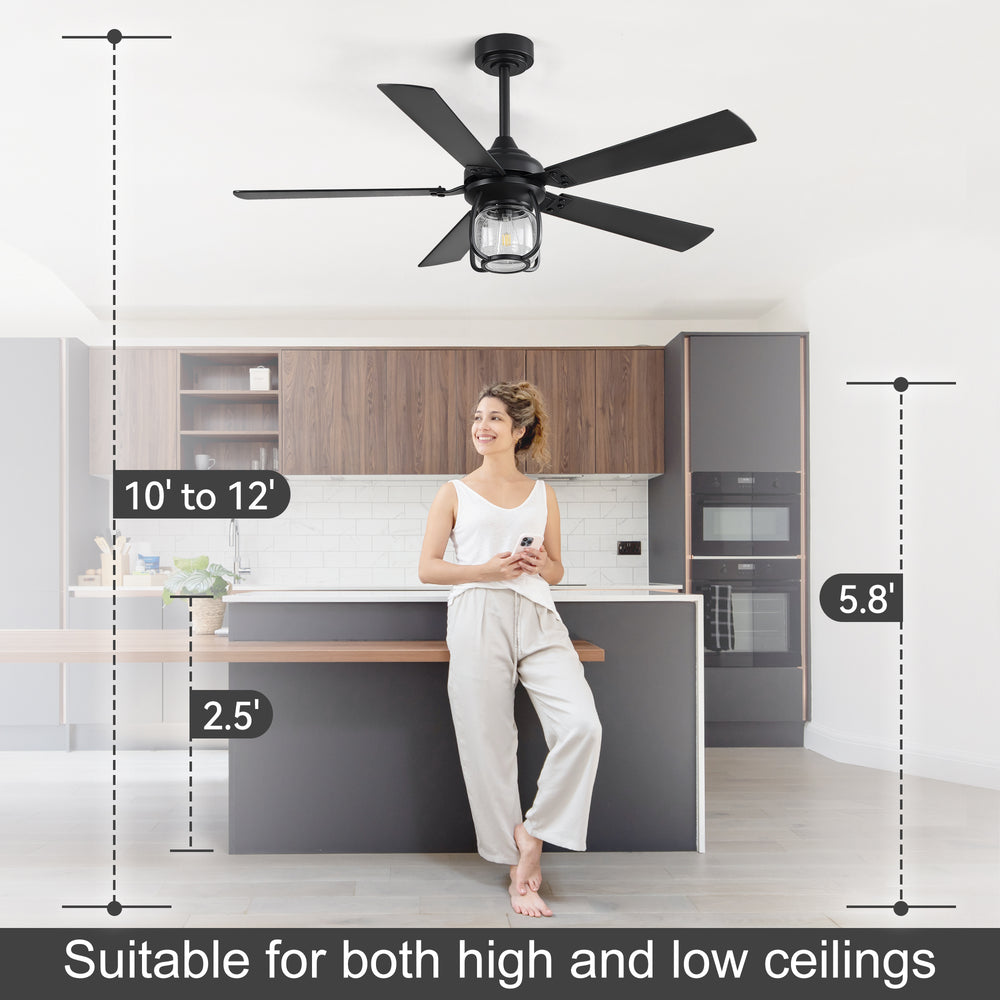 52 Inch Farmhouse Ceiling Fan with Light, Quiet Reversible DC Motor, Remote Control, 6 Speeds, Dual Finish Blades, For Bedroom Living Room