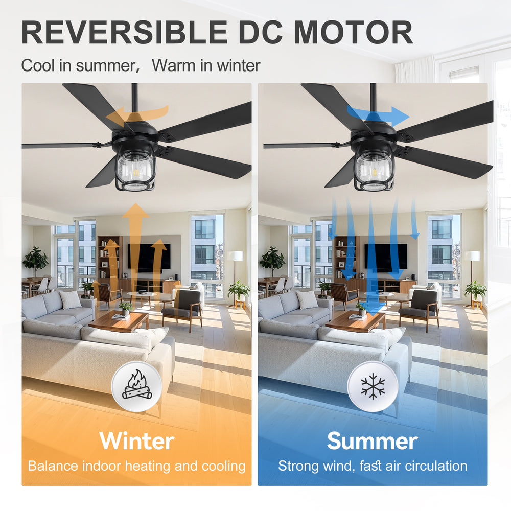 52 Inch Farmhouse Ceiling Fan with Light, Quiet Reversible DC Motor, Remote Control, 6 Speeds, Dual Finish Blades, For Bedroom Living Room