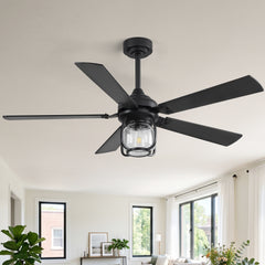 52 Inch Farmhouse Ceiling Fan with Light, Quiet Reversible DC Motor, Remote Control, 6 Speeds, Dual Finish Blades, For Bedroom Living Room