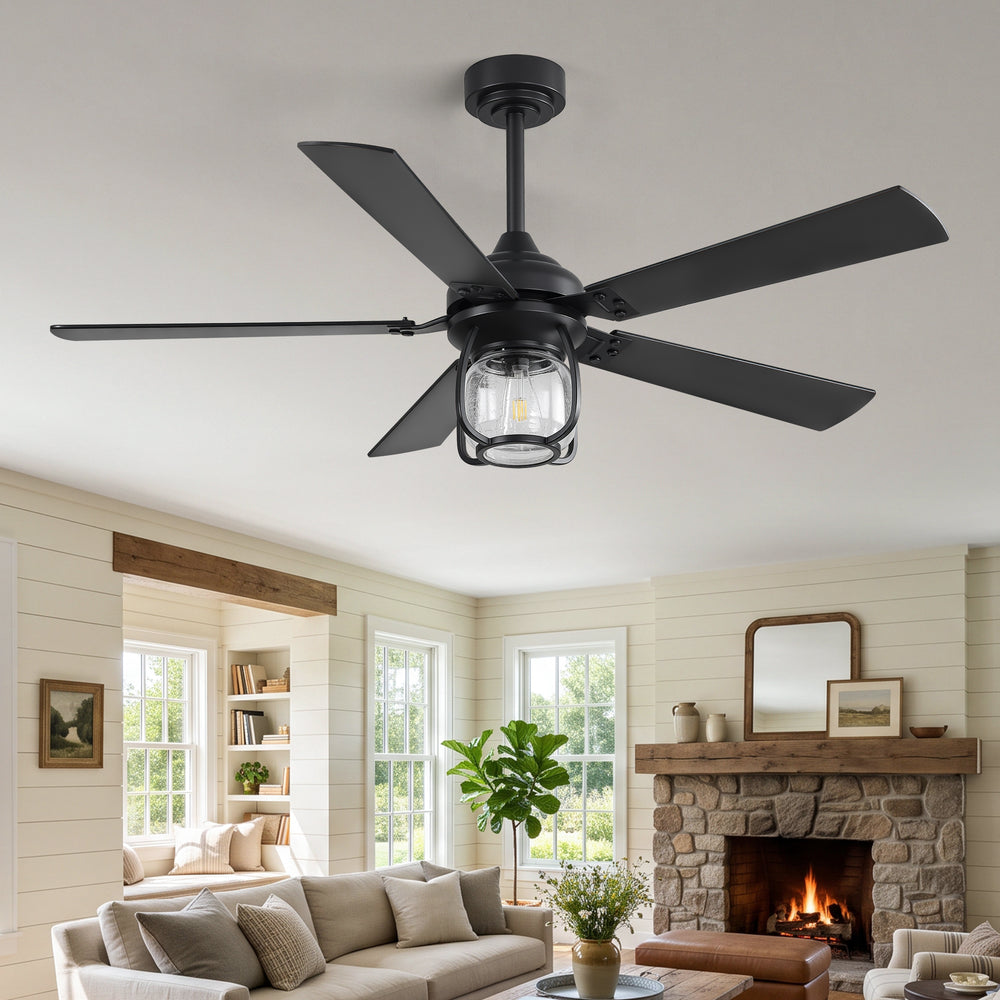 52 Inch Farmhouse Ceiling Fan with Light, Quiet Reversible DC Motor, Remote Control, 6 Speeds, Dual Finish Blades, For Bedroom Living Room