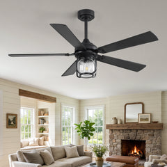 52 Inch Farmhouse Ceiling Fan with Light, Quiet Reversible DC Motor, Remote Control, 6 Speeds, Dual Finish Blades, For Bedroom Living Room