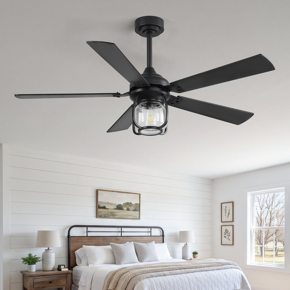 52 Inch Farmhouse Ceiling Fan with Light, Quiet Reversible DC Motor, Remote Control, 6 Speeds, Dual Finish Blades, For Bedroom Living Room