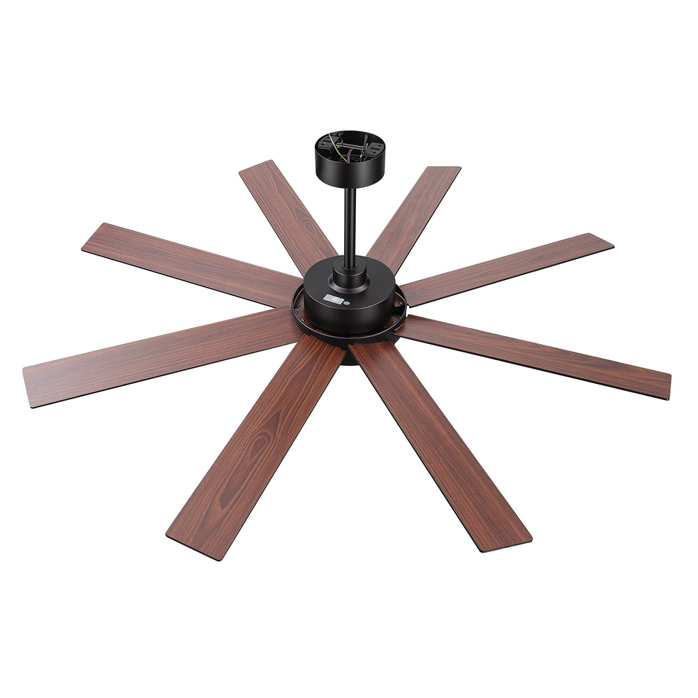 60"/72" Modern Ceiling Fan with Lights, Remote Control, 8-Blade Reversible DC Motor, 6 Speeds, 3CCT LED, Dimmable, Black/Walnut Blades