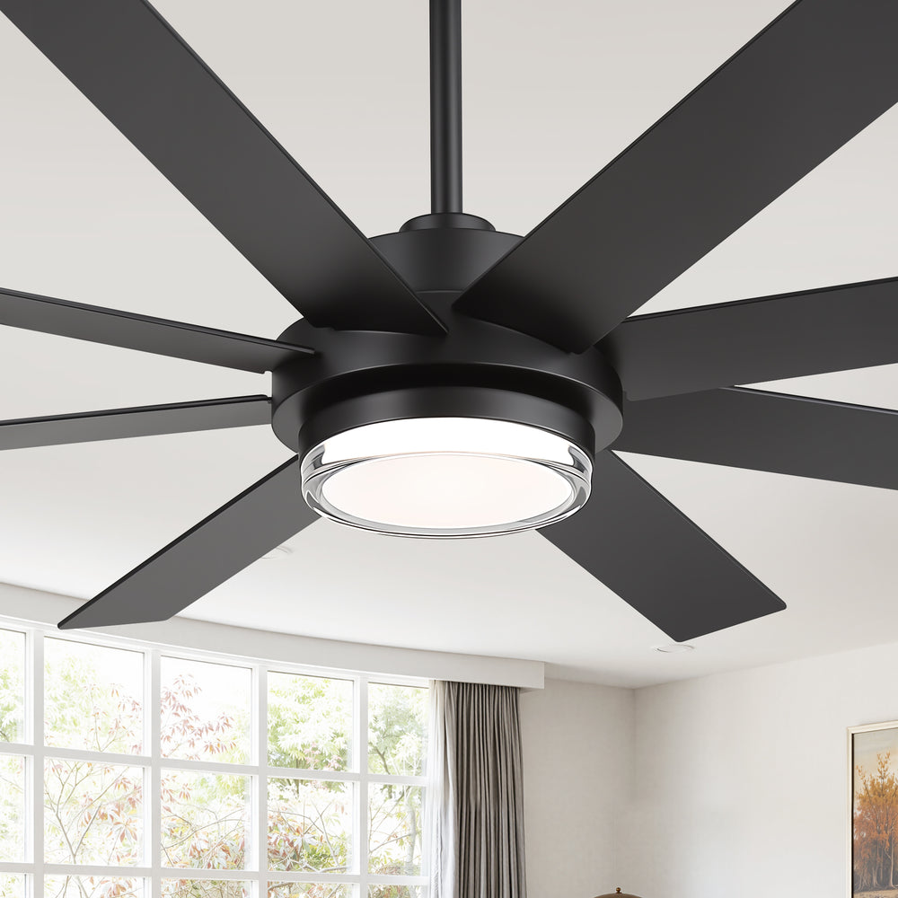 60"/72" Modern Ceiling Fan with Lights, Remote Control, 8-Blade Reversible DC Motor, 6 Speeds, 3CCT LED, Dimmable, Black/Walnut Blades