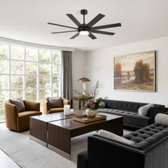 60"/72" Modern Ceiling Fan with Lights, Remote Control, 8-Blade Reversible DC Motor, 6 Speeds, 3CCT LED, Dimmable, Black/Walnut Blades