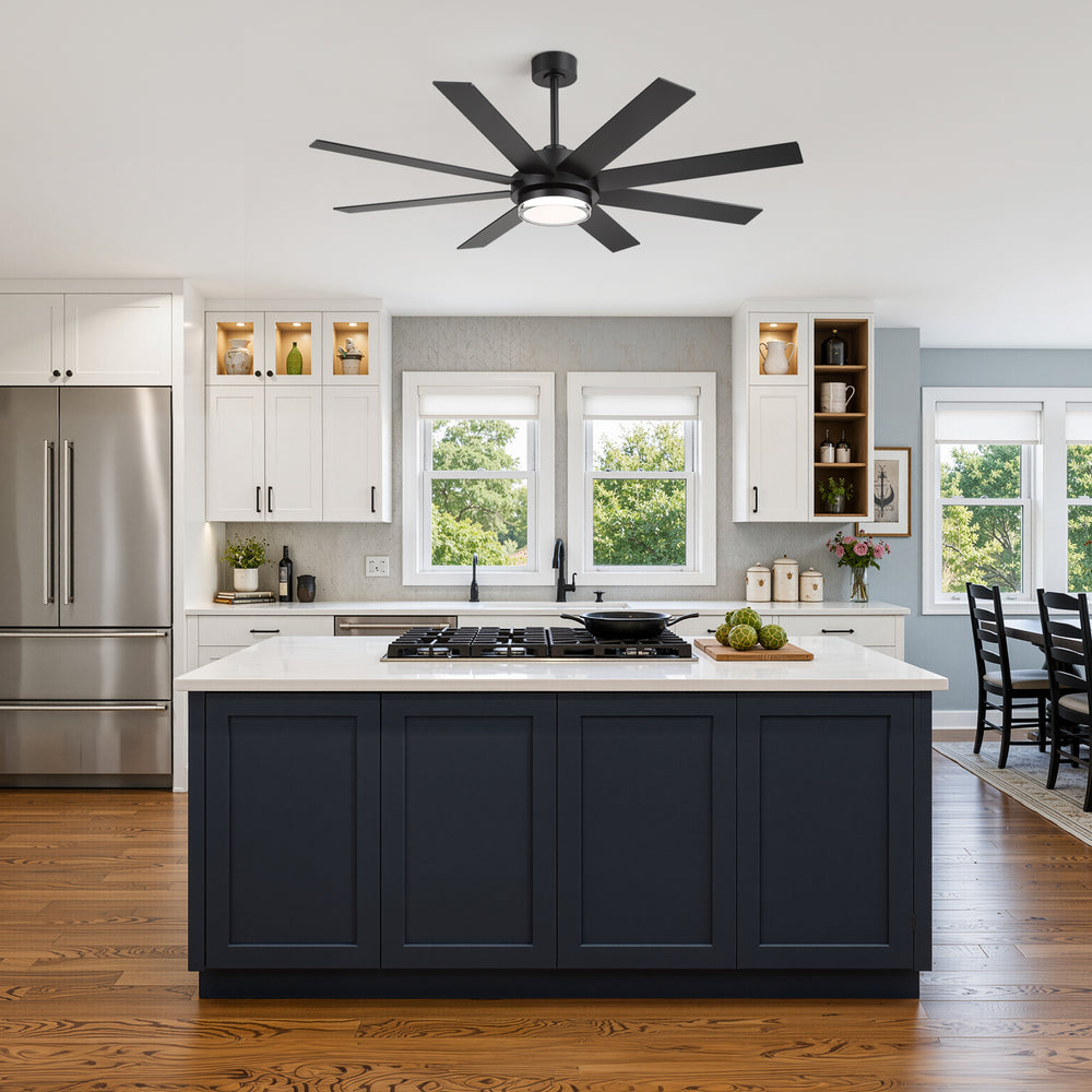 60"/72" Modern Ceiling Fan with Lights, Remote Control, 8-Blade Reversible DC Motor, 6 Speeds, 3CCT LED, Dimmable, Black/Walnut Blades