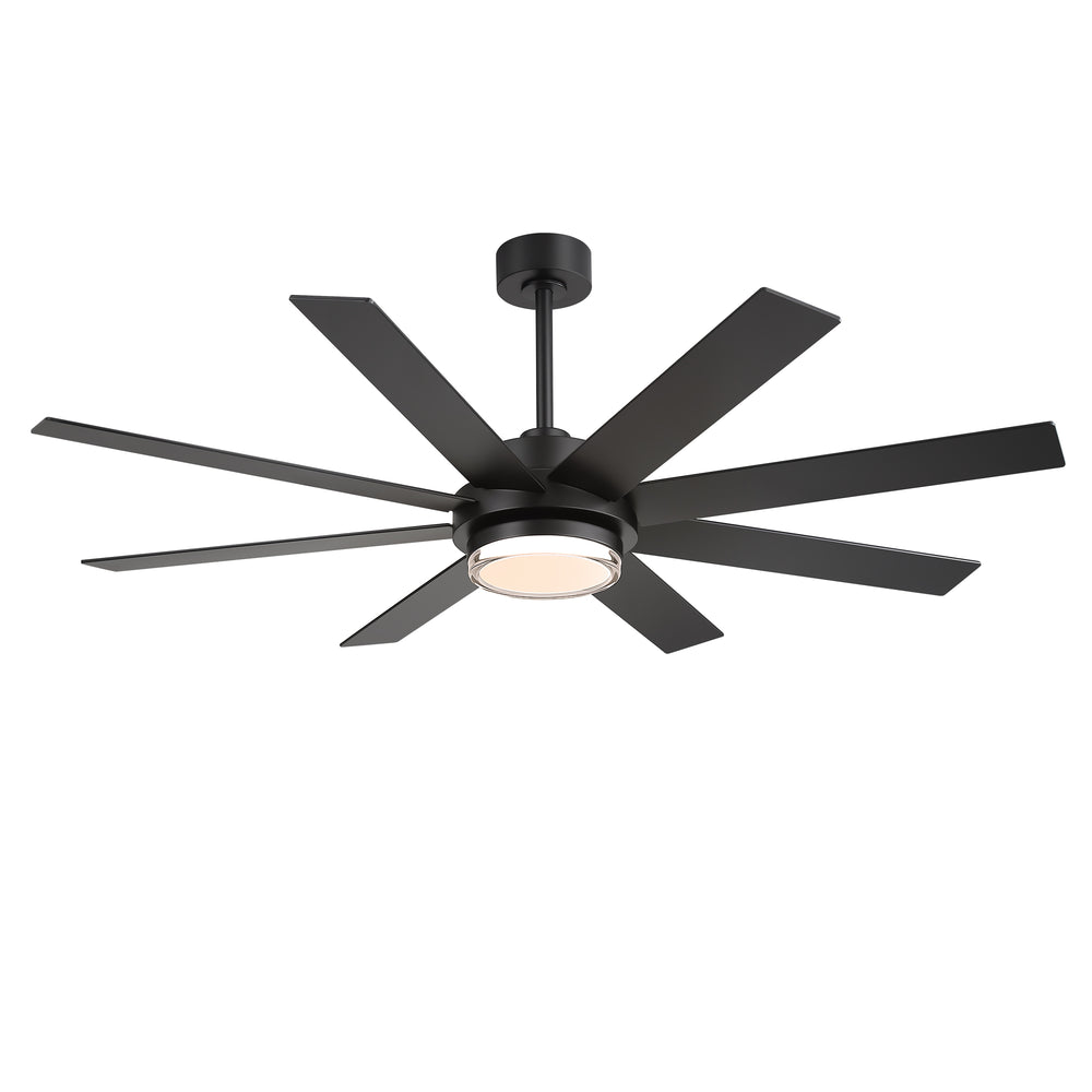60"/72" Modern Ceiling Fan with Lights, Remote Control, 8-Blade Reversible DC Motor, 6 Speeds, 3CCT LED, Dimmable, Black/Walnut Blades