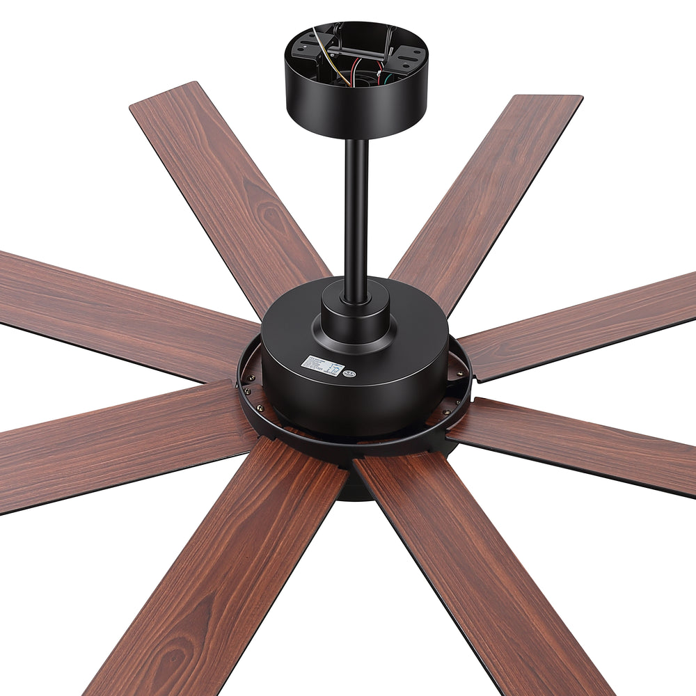60"/72" Modern Ceiling Fan with Lights, Remote Control, 8-Blade Reversible DC Motor, 6 Speeds, 3CCT LED, Dimmable, Black/Walnut Blades