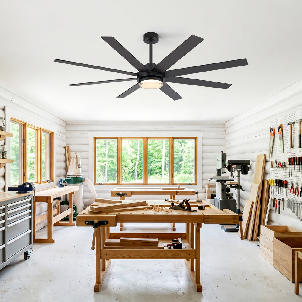 60"/72" Modern Ceiling Fan with Lights, Remote Control, 8-Blade Reversible DC Motor, 6 Speeds, 3CCT LED, Dimmable, Black/Walnut Blades