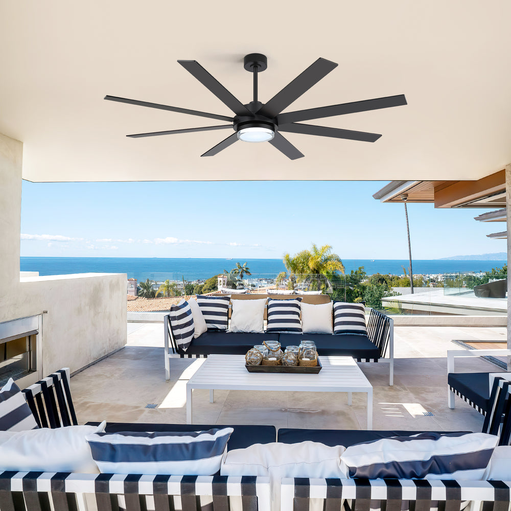 60"/72" Modern Ceiling Fan with Lights, Remote Control, 8-Blade Reversible DC Motor, 6 Speeds, 3CCT LED, Dimmable, Black/Walnut Blades