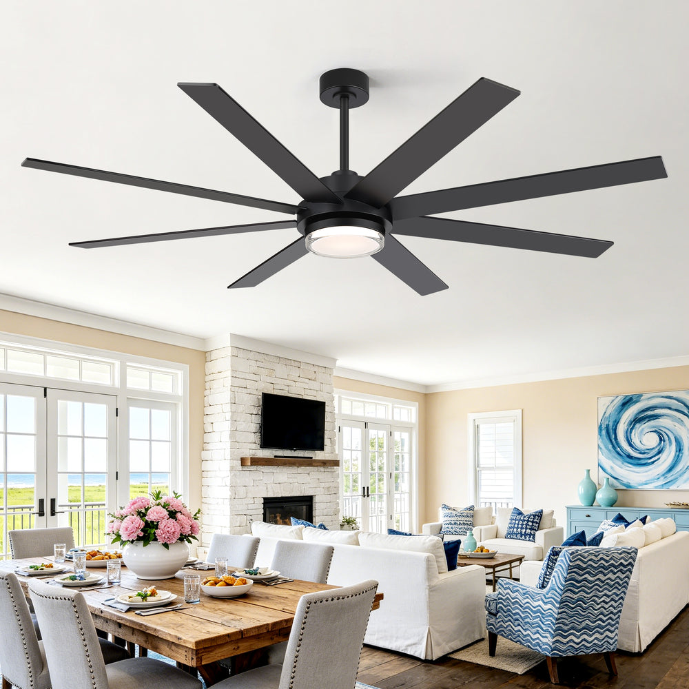 60"/72" Modern Ceiling Fan with Lights, Remote Control, 8-Blade Reversible DC Motor, 6 Speeds, 3CCT LED, Dimmable, Black/Walnut Blades