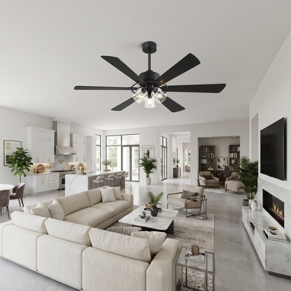 Walvion 60 Inch Black Walnut 6 Blade Ceiling Fan With Light