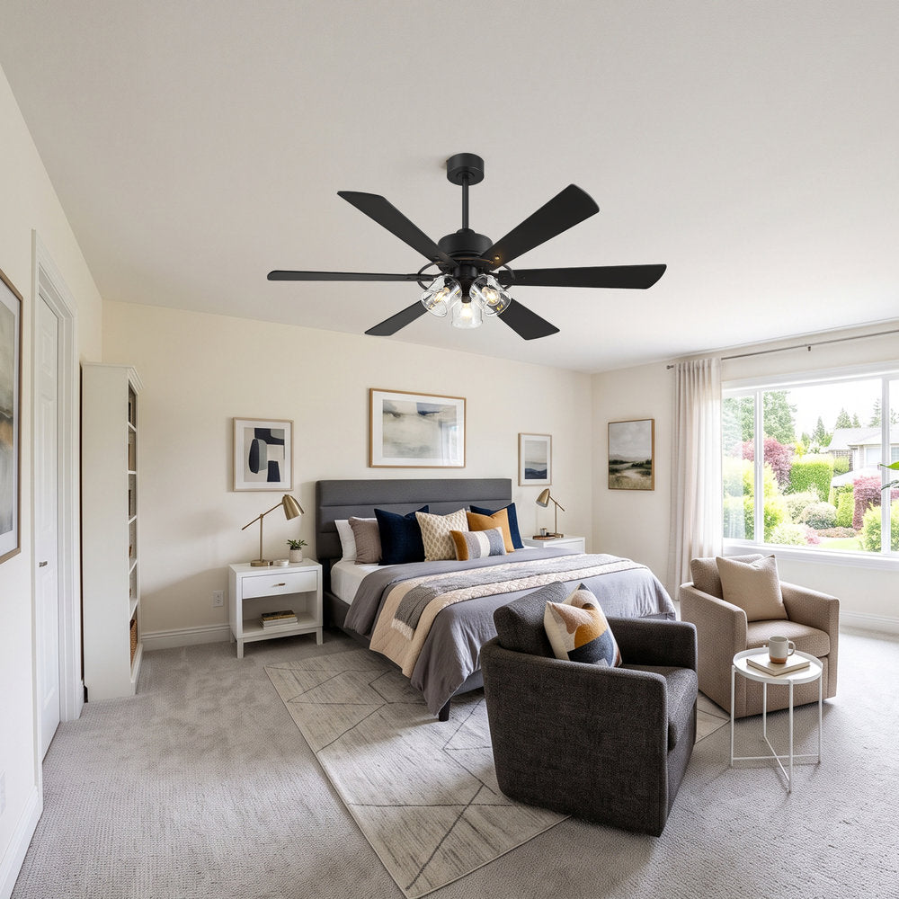 Walvion 60 Inch Black Walnut 6 Blade Ceiling Fan With Light