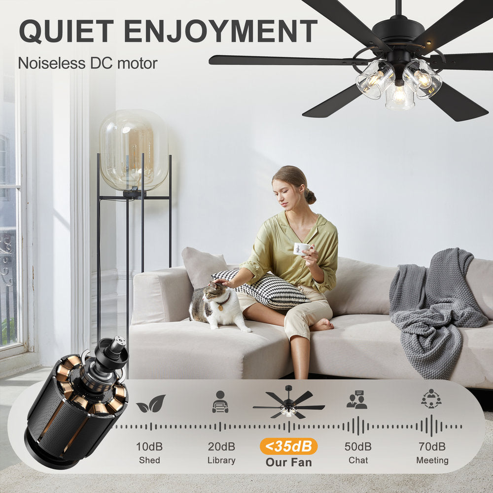 Walvion 60 Inch Black Walnut 6 Blade Ceiling Fan With Light