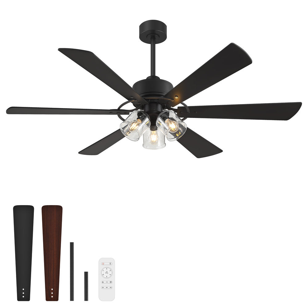 Walvion 60 Inch Black Walnut 6 Blade Ceiling Fan With Light