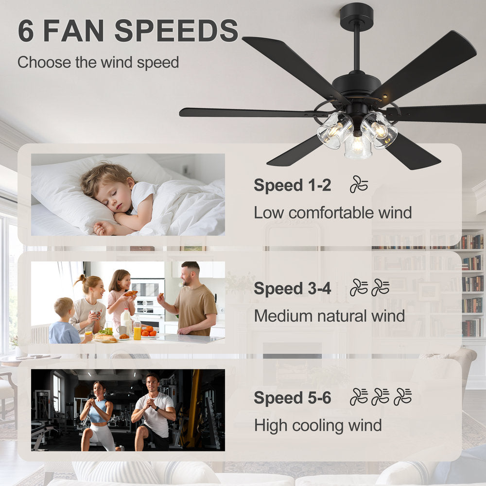 Walvion 60 Inch Black Walnut 6 Blade Ceiling Fan With Light