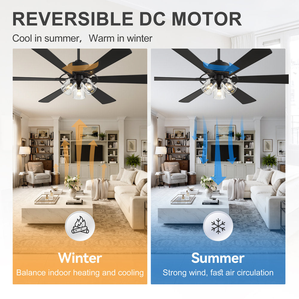 Walvion 60 Inch Black Walnut 6 Blade Ceiling Fan With Light