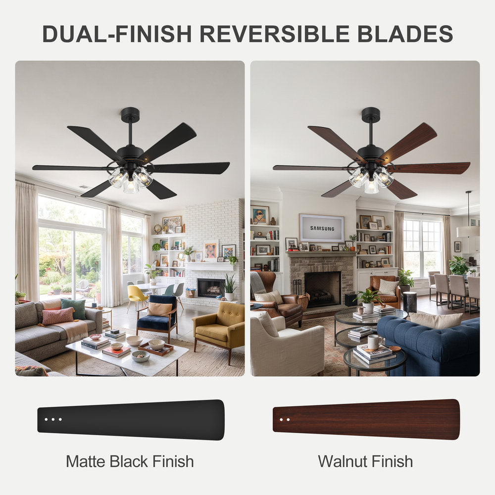 Walvion 60 Inch Black Walnut 6 Blade Ceiling Fan With Light