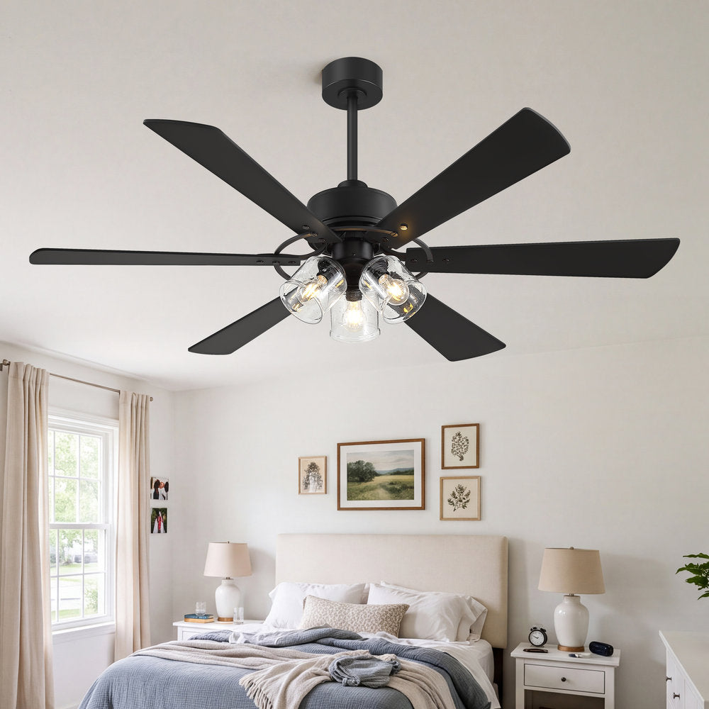 Walvion 60 Inch Black Walnut 6 Blade Ceiling Fan With Light