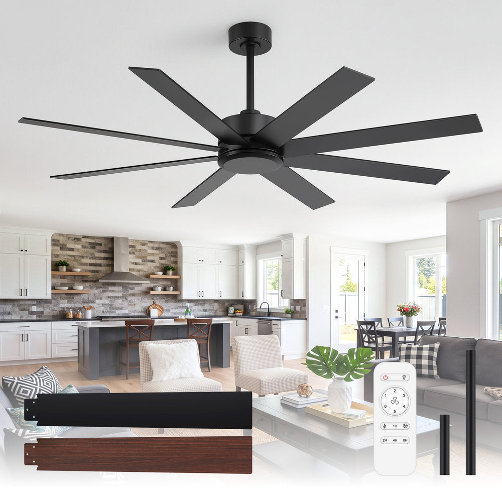 Walvex 60 Inch Black Walnut 8 Blade Ceiling Fan No Light