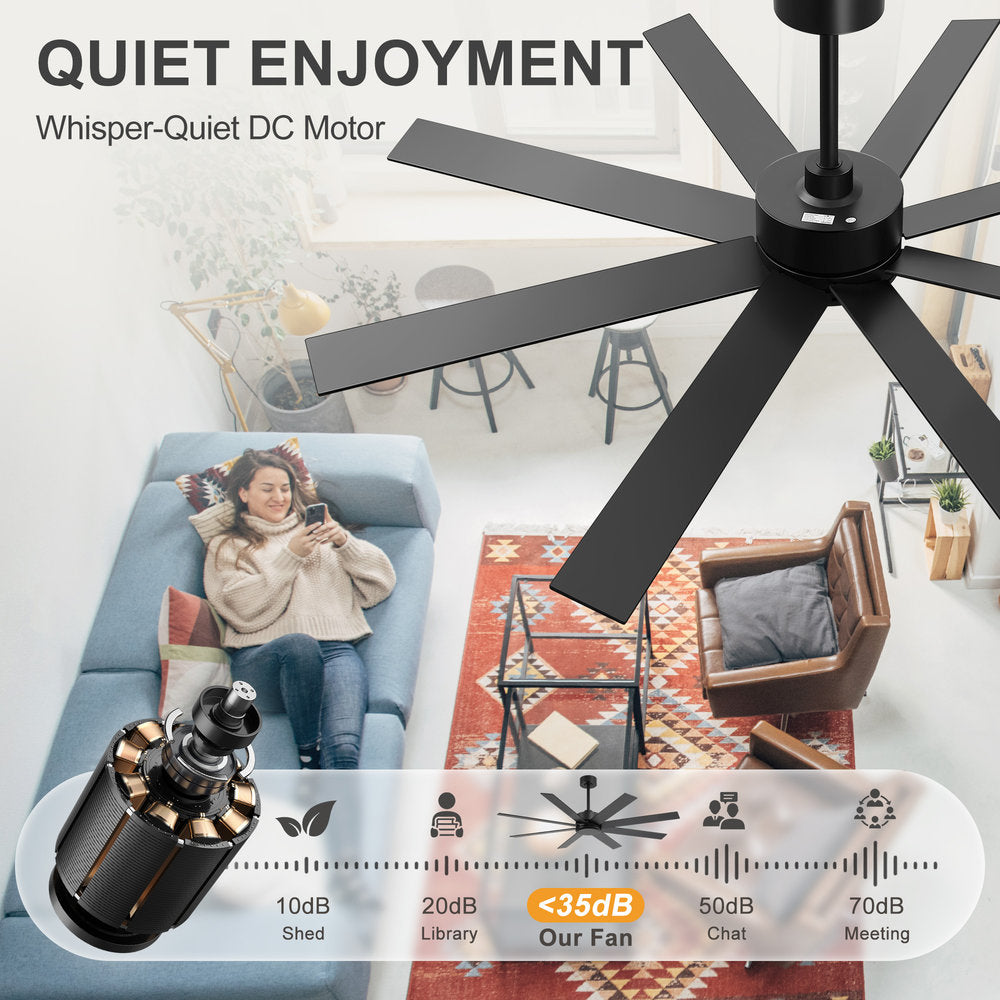 Walvex 60 Inch Black Walnut 8 Blade Ceiling Fan No Light