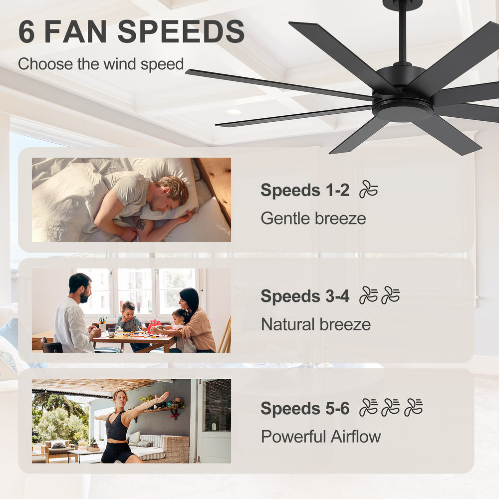 Walvex 60 Inch Black Walnut 8 Blade Ceiling Fan No Light