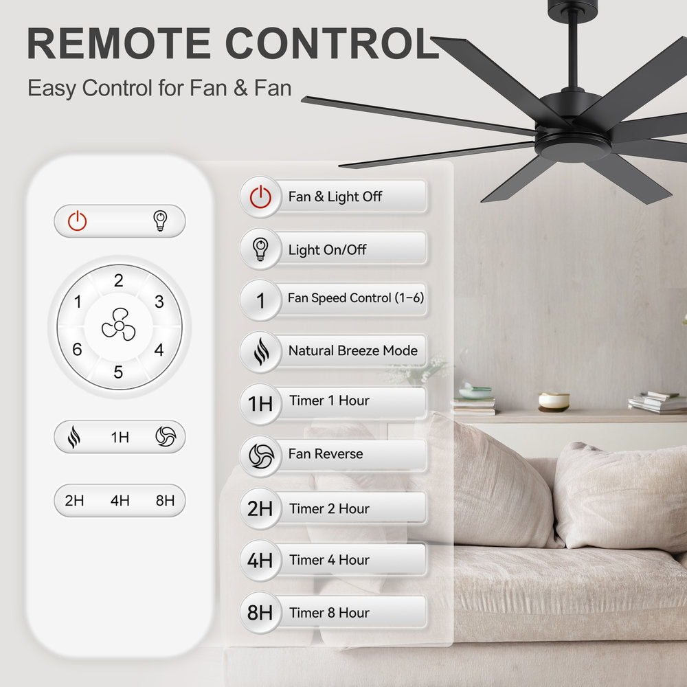 Walvex 60 Inch Black Walnut 8 Blade Ceiling Fan No Light