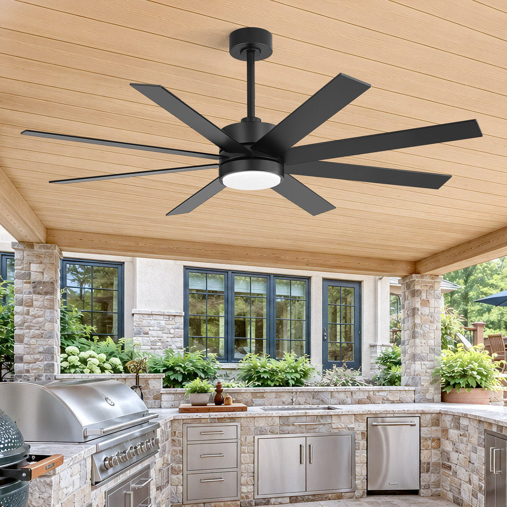 Walvora 60 Inch Black Walnut 8 Blade Ceiling Fan With Light