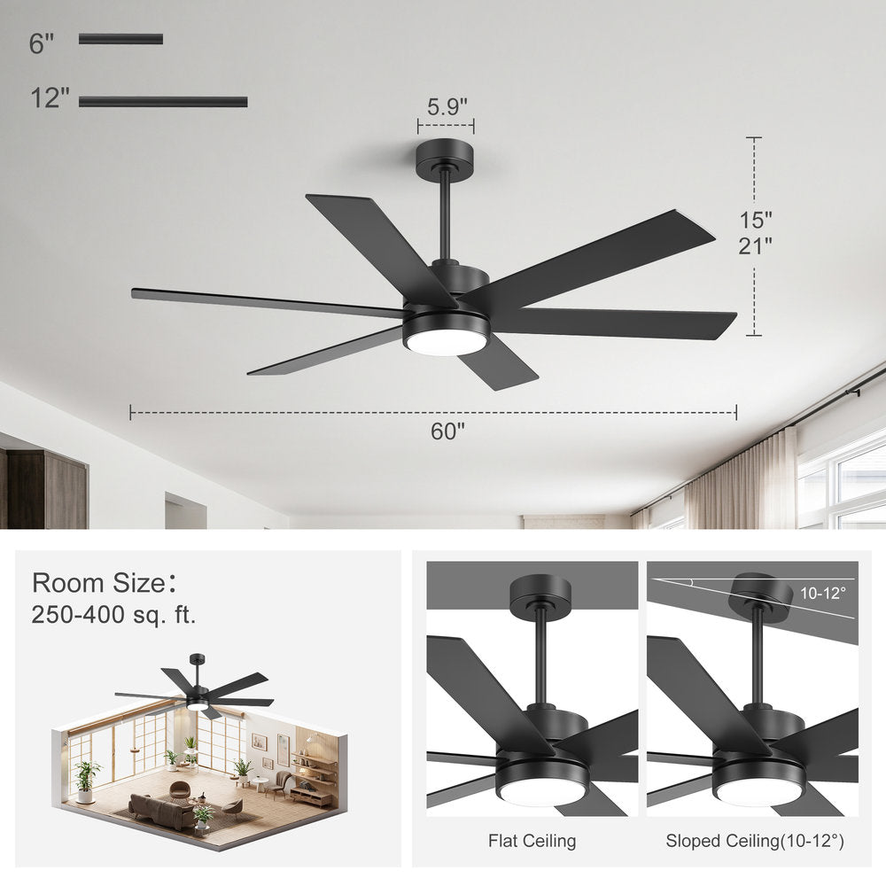 Walmora 60 Inch Black Walnut 6 Blade Ceiling Fan With Light