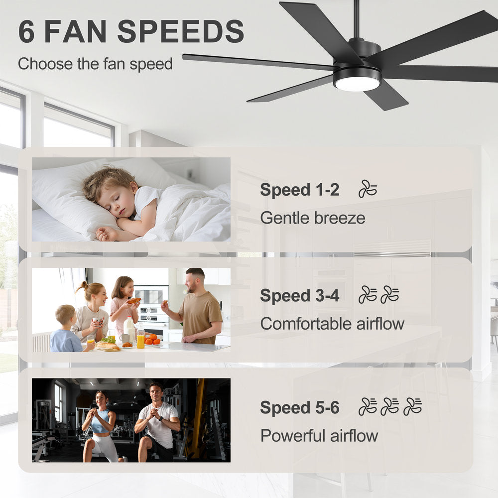 Walmora 60 Inch Black Walnut 6 Blade Ceiling Fan With Light
