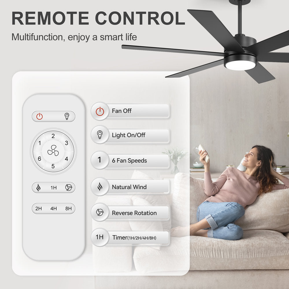 Walmora 60 Inch Black Walnut 6 Blade Ceiling Fan With Light