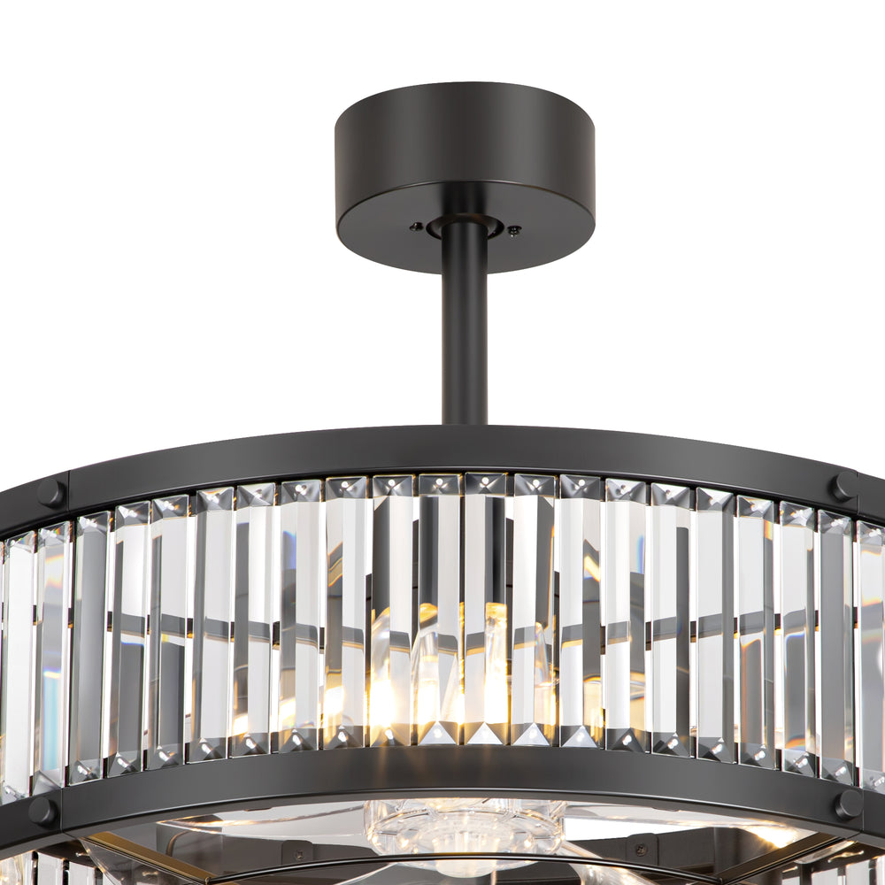 28 Inch Crystal Ceiling Fan with Lights, Black Fandelier Chandelier Ceiling Fan, 7 Clear Blades, 6 Speeds, Reversible DC Motor, Remote Control, Indoor Fan for Bedroom