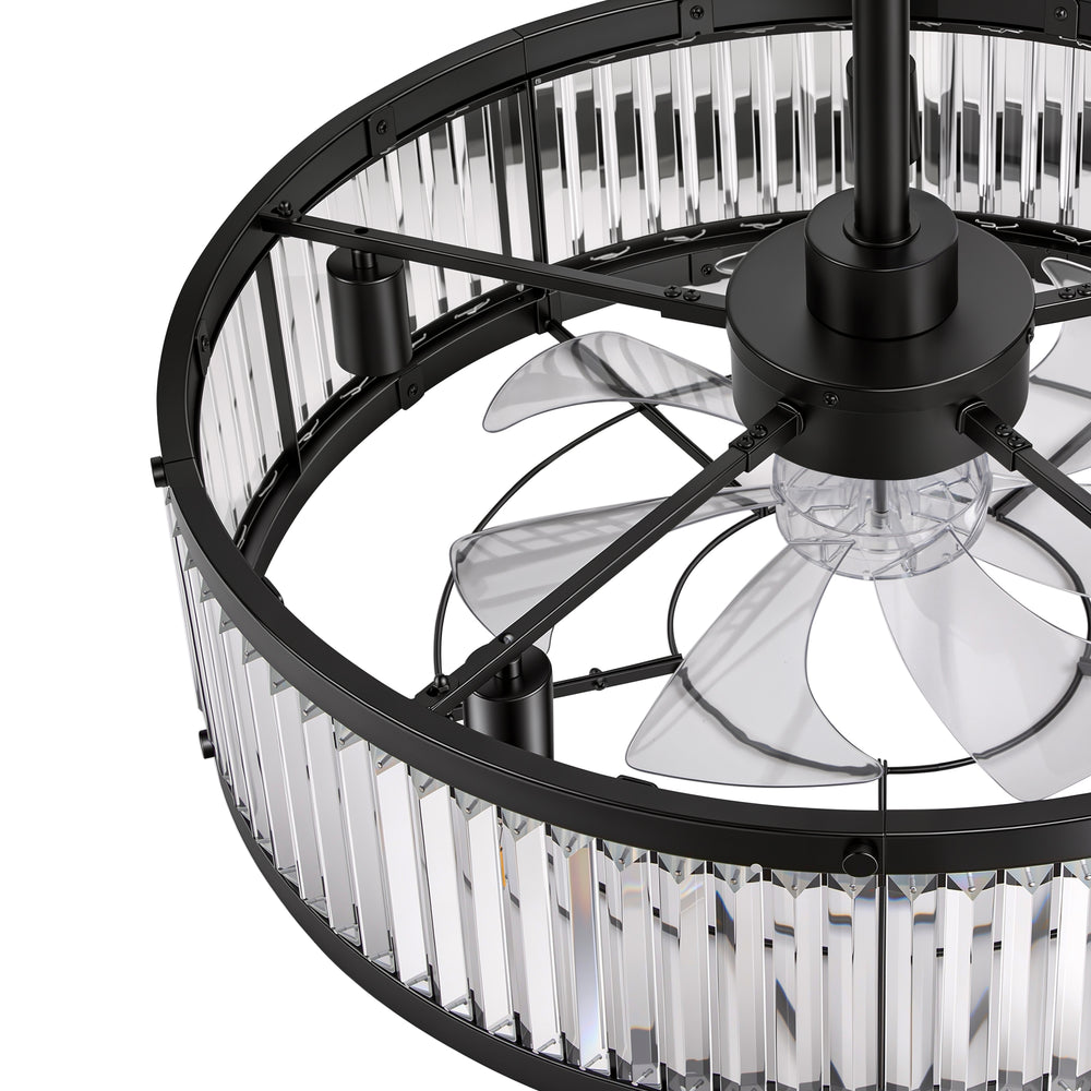 28 Inch Crystal Ceiling Fan with Lights, Black Fandelier Chandelier Ceiling Fan, 7 Clear Blades, 6 Speeds, Reversible DC Motor, Remote Control, Indoor Fan for Bedroom