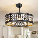 28 Inch Crystal Caged Ceiling Fan with Lights, Black Fandelier with Remote Control, 7-Blade DC Motor, 6 Speeds, Reversible Indoor Ceiling Fan for Bedroom