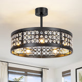 28 Inch Crystal Caged Ceiling Fan with Lights, Black Fandelier with Remote Control, 7-Blade DC Motor, 6 Speeds, Reversible Indoor Ceiling Fan for Bedroom