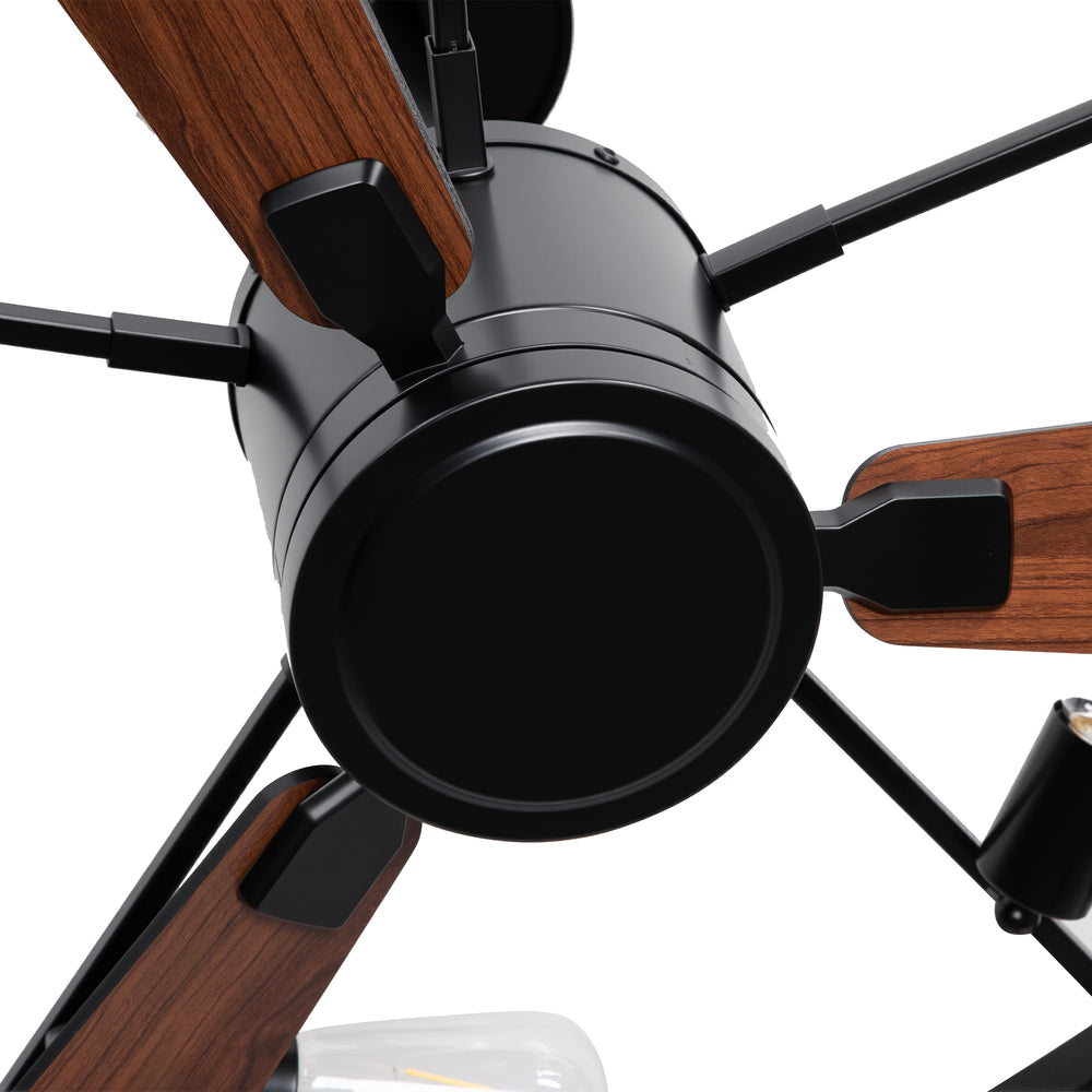 28 Inch Farmhouse Caged Ceiling Fan with Lights, Black Wood Grain Ceiling Fan, Quiet DC Motor, 6 Speeds, Remote Control, Reversible, 5/10 Inch Downrods