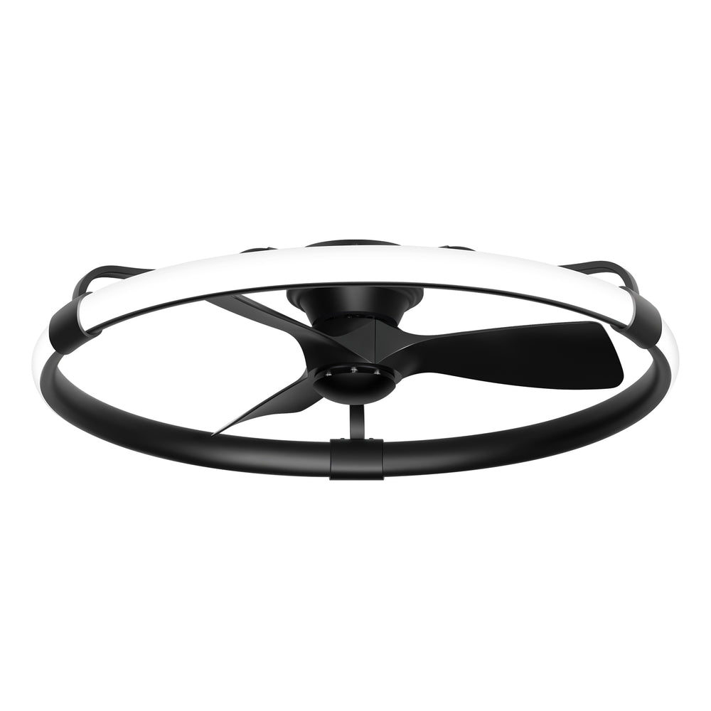 32 Inch Black Flush Mount Enclosed Ceiling Fan with Light, Low Profile Ceiling Fan, 3-Blade DC Motor, 6 Speeds, Dimmable LED, Remote Control