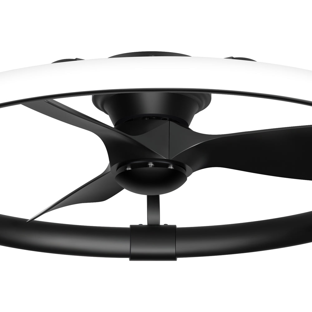 32 Inch Black Flush Mount Enclosed Ceiling Fan with Light, Low Profile Ceiling Fan, 3-Blade DC Motor, 6 Speeds, Dimmable LED, Remote Control
