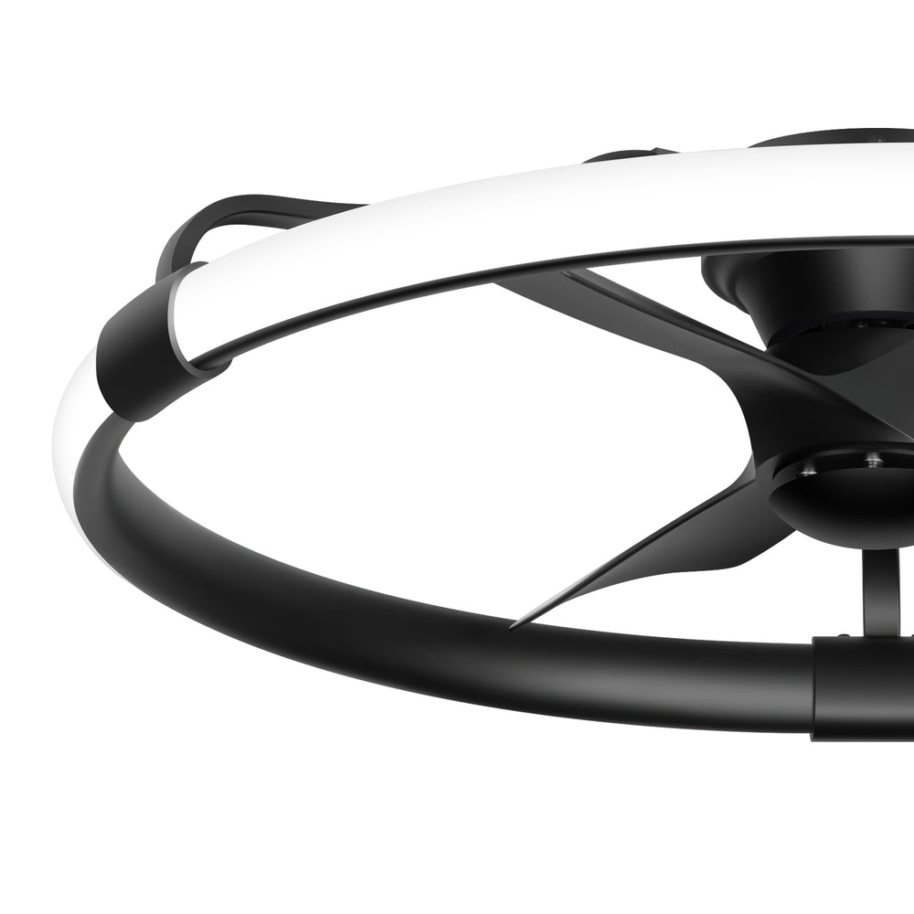 32 Inch Black Flush Mount Enclosed Ceiling Fan with Light, Low Profile Ceiling Fan, 3-Blade DC Motor, 6 Speeds, Dimmable LED, Remote Control