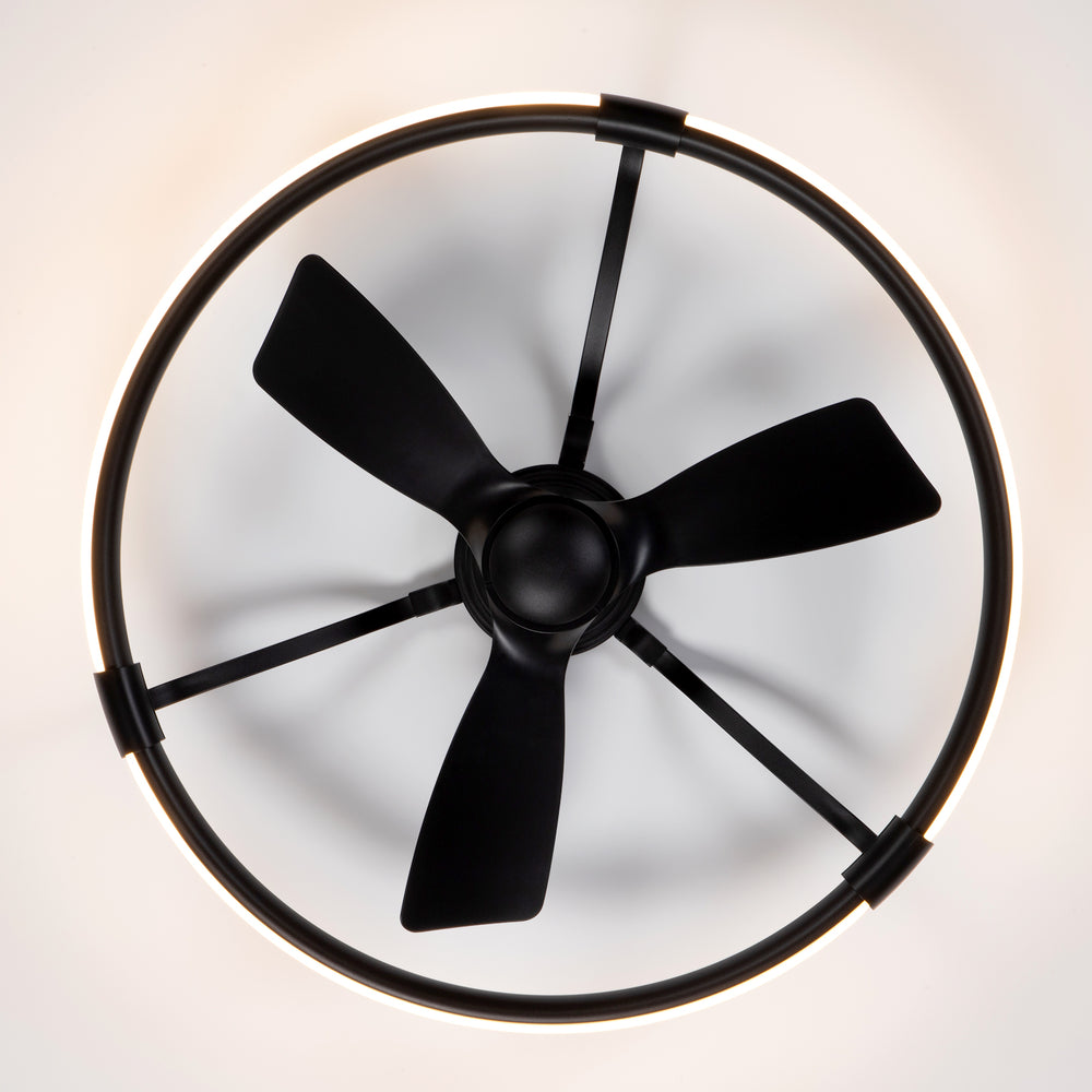 32 Inch Black Flush Mount Enclosed Ceiling Fan with Light, Low Profile Ceiling Fan, 3-Blade DC Motor, 6 Speeds, Dimmable LED, Remote Control