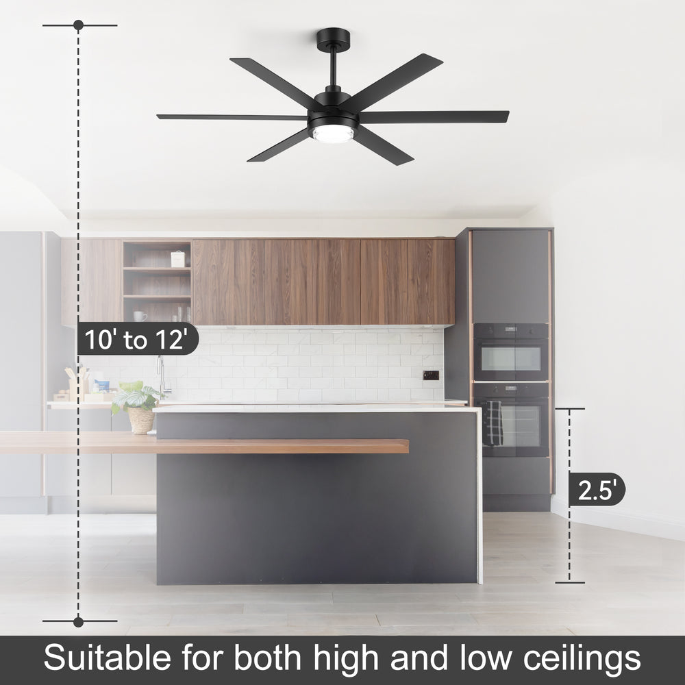 60 Inch Black and Wood Ceiling Fan with Light & Remote