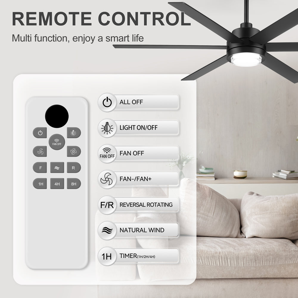 60 Inch Black and Wood Ceiling Fan with Light & Remote