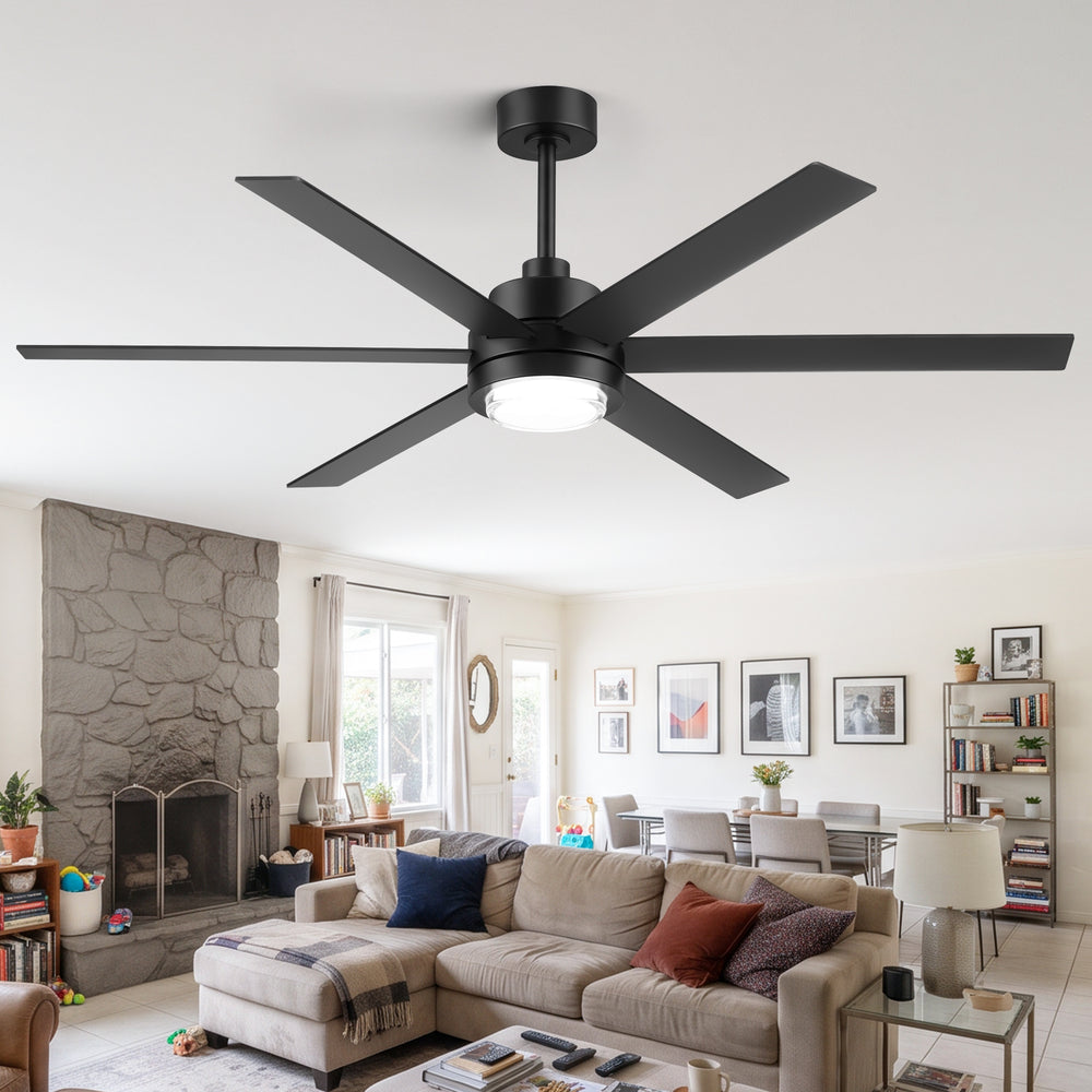 60 Inch Black and Wood Ceiling Fan with Light & Remote