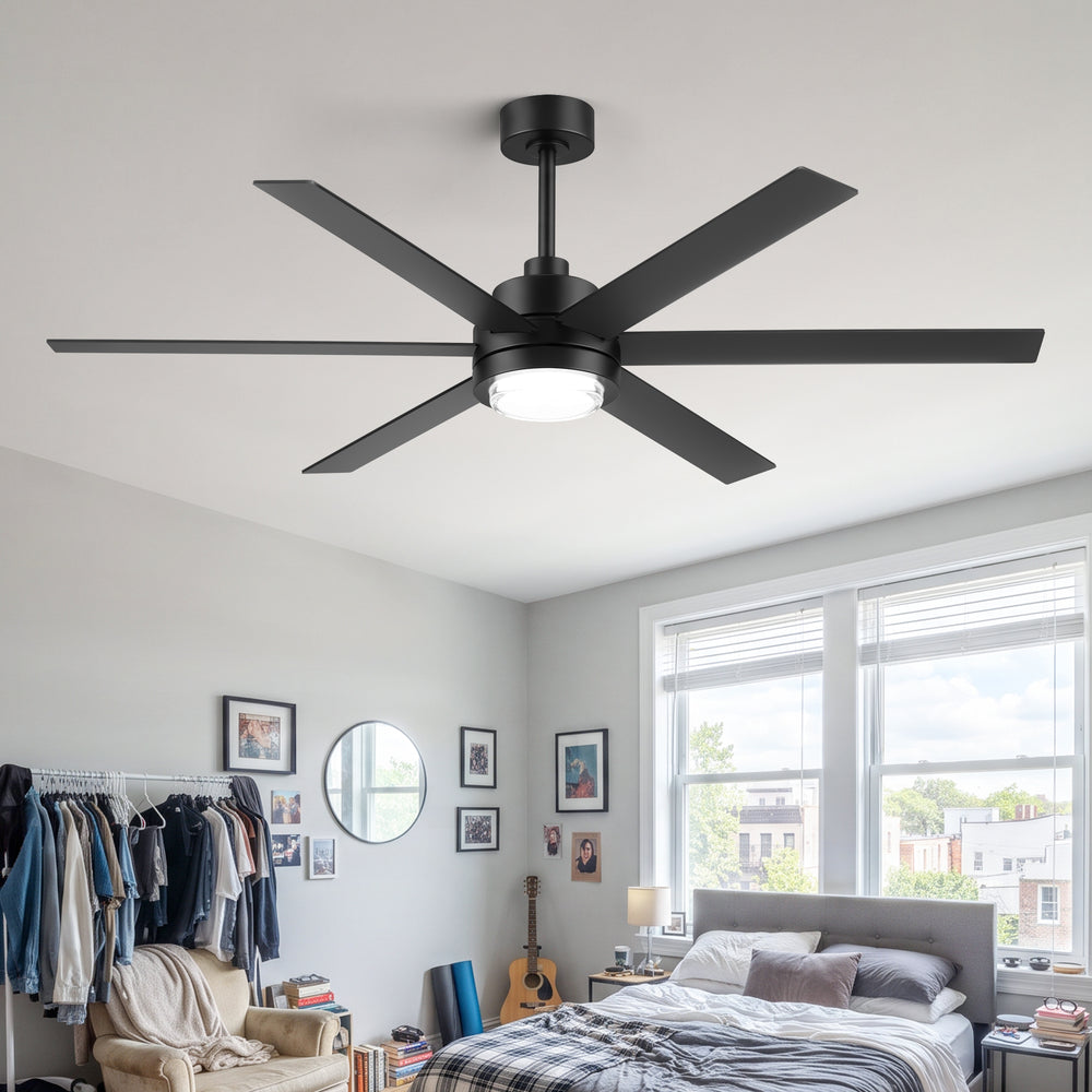 60 Inch Black and Wood Ceiling Fan with Light & Remote