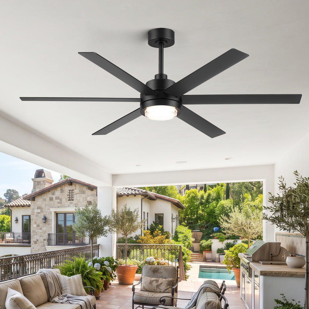 60 Inch Black and Wood Ceiling Fan with Light & Remote