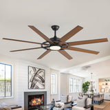 AeroSpan Lux 72-inch large black 8-blade ceiling fan with light and remote in a modern living room