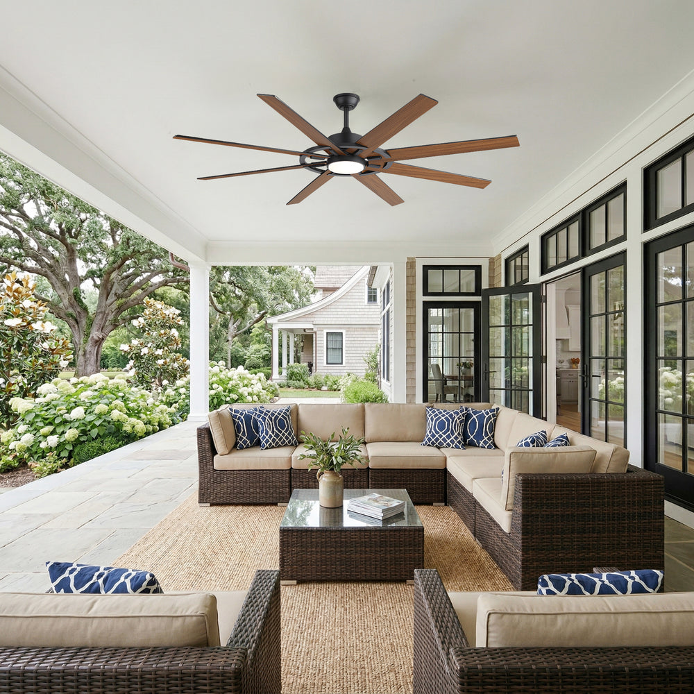 72 Inch Large Ceiling Fan with Light, 8 Reversible Blades, Quiet DC Motor, 6 Speeds Remote Control, 3CCT Dimmable LED, Reversible Airflow, 5-inch and 10-inch Downrods Included