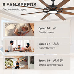 72 Inch Large Ceiling Fan with Light, 8 Reversible Blades, Quiet DC Motor, 6 Speeds Remote Control, 3CCT Dimmable LED, Reversible Airflow, 5-inch and 10-inch Downrods Included