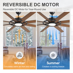 72 Inch Large Ceiling Fan with Light, 8 Reversible Blades, Quiet DC Motor, 6 Speeds Remote Control, 3CCT Dimmable LED, Reversible Airflow, 5-inch and 10-inch Downrods Included