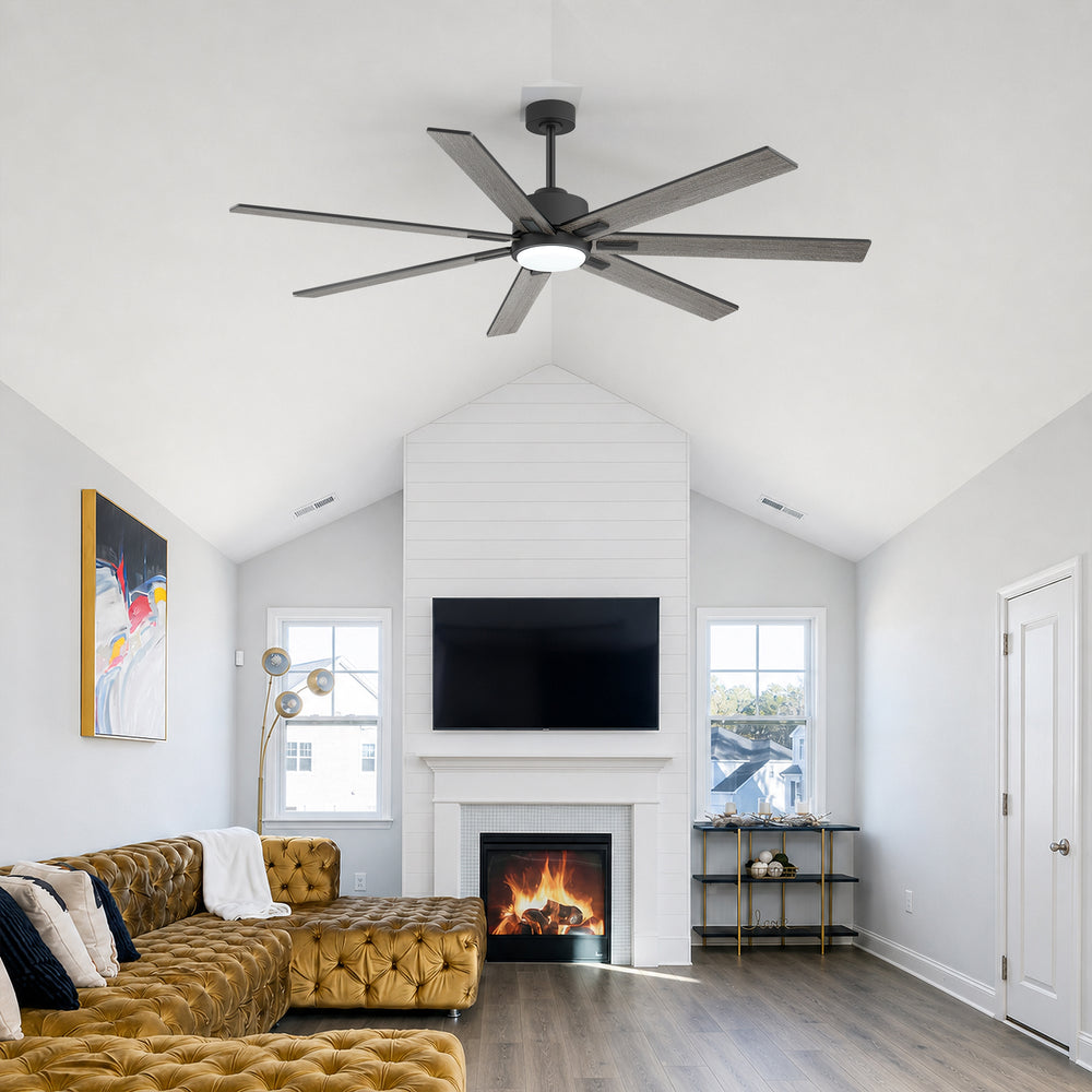 72 Inch Modern Ceiling Fan with Light, Quiet DC Motor, 7 Blades, Remote Control, 6 Speeds, Reversible, 3CCT Dimmable LED, Timer, Large Room, Black/Wood Grain